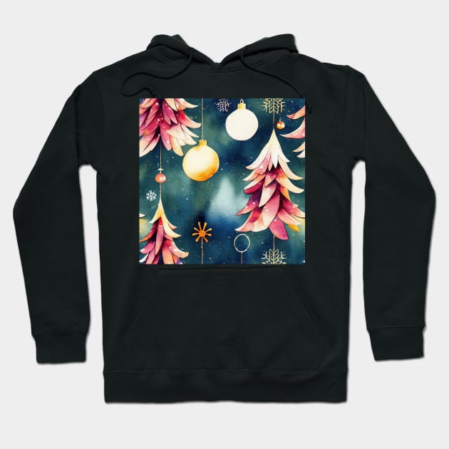 Multi-color Rainbow Watercolor Christmas Trees with Stars and Ball Ornaments Hoodie by VintageFlorals